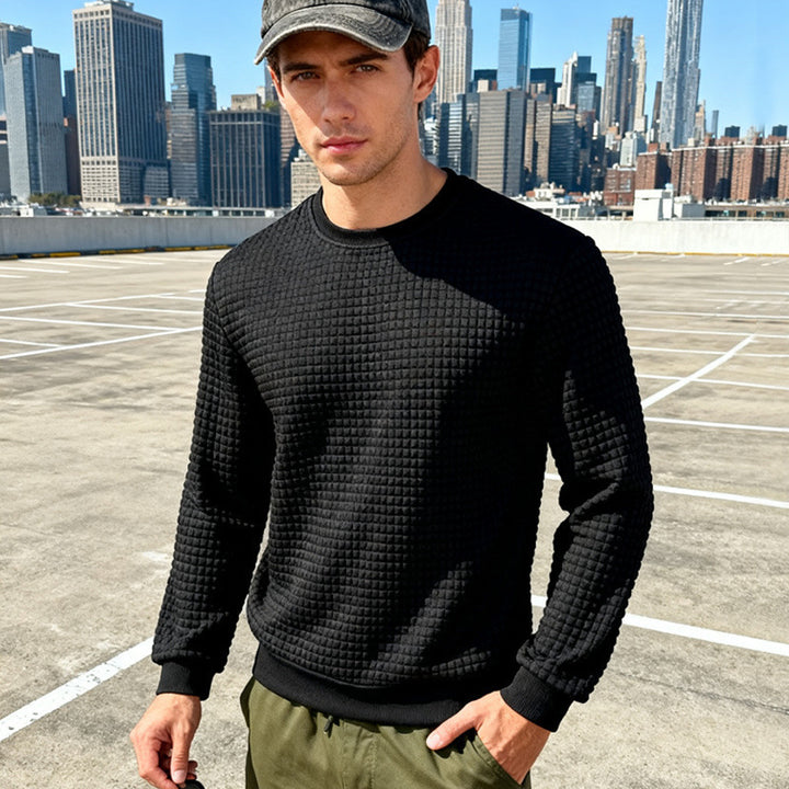 Herren nan strukturiertes Quadrat-Stepppullover mit Rundhals und elastischen Bündchen Drune