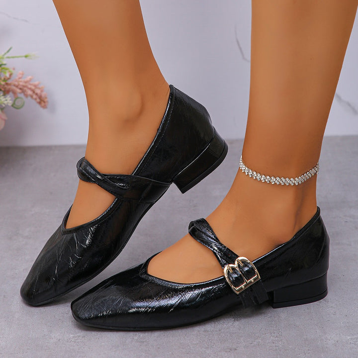 Damen Elegante Ballerinas mit doppeltem Riemchen und metallic Oberfläche Drune