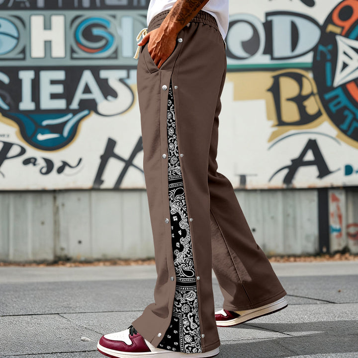 Herren nan weit geschnittene Snap-Front Jogginghose mit Paisley-Seiteneinsatz und elastischem Komfortbund Drune