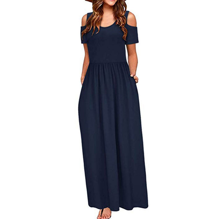 Damen Maxikleid mit schulterfreier Optik und buntem Blattmuster Drune