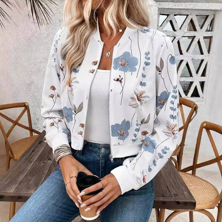 Damen Bomberjacke mit floralem Design und elastischen Bündchen Drune