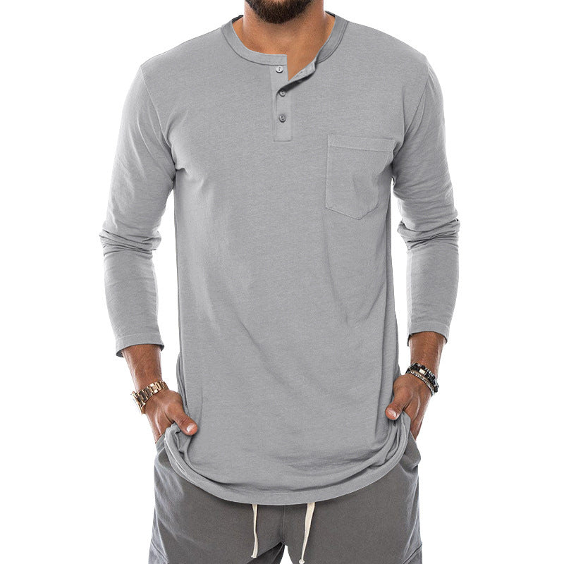Herren Langarm-Henley-Shirt mit modischem Knopfverschluss und praktischer Brusttasche Drune