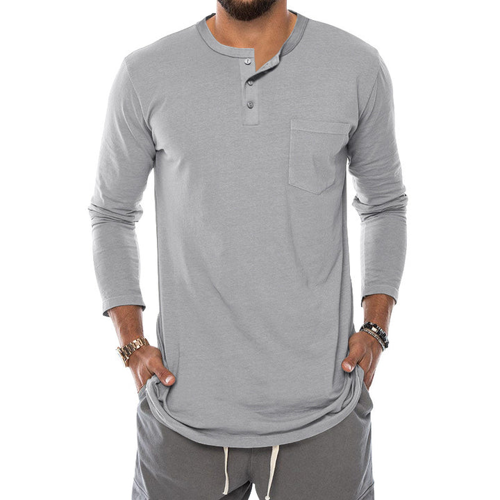 Herren Langarm-Henley-Shirt mit modischem Knopfverschluss und praktischer Brusttasche Drune