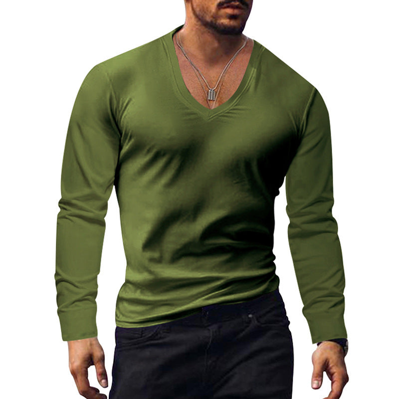 Herren V-Ausschnitt Langarmshirt aus weichem Baumwollmix mit figurbetonter Passform Drune