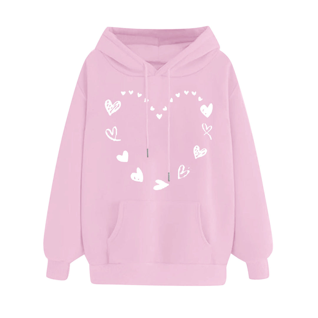 Damen Kapuzensweater mit verspieltem Herzmotiv und bequemer Kängurutasche Drune