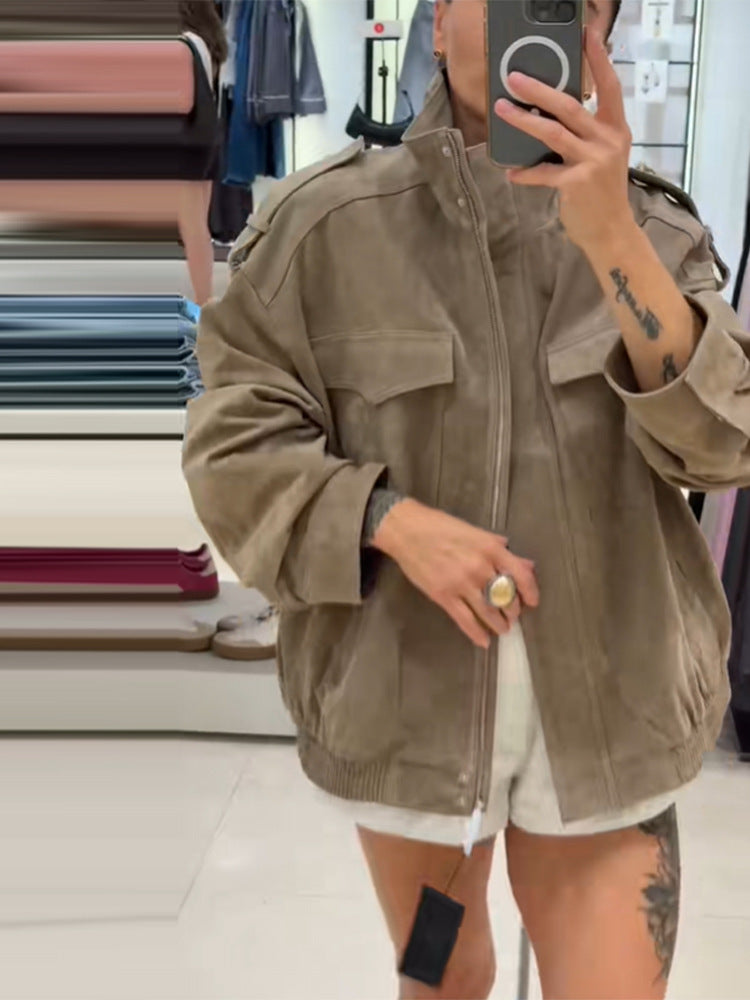 Damen Modischer und bequemer Oversized-Wildlederjacke Drune
