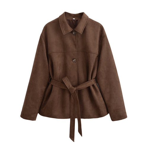 Damen modische Overshirt-Jacke mit Gürtel Drune