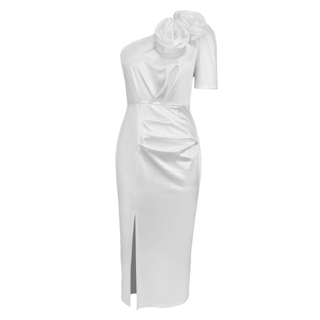 Damen Elegantes One-Shoulder Abendkleid mit zarten Blütenakzenten Drune
