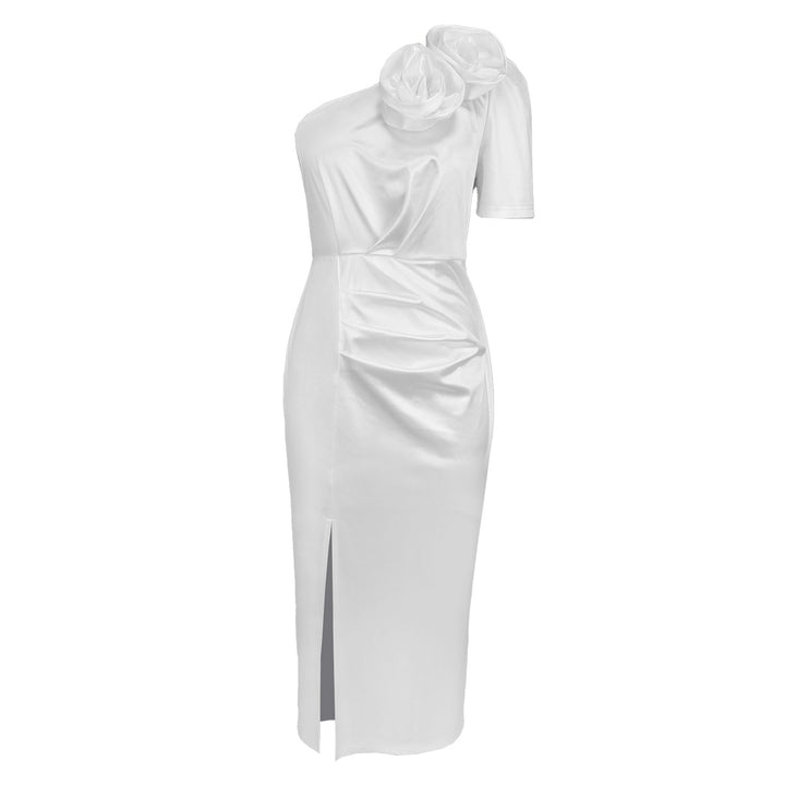 Damen Elegantes One-Shoulder Abendkleid mit zarten Blütenakzenten Drune
