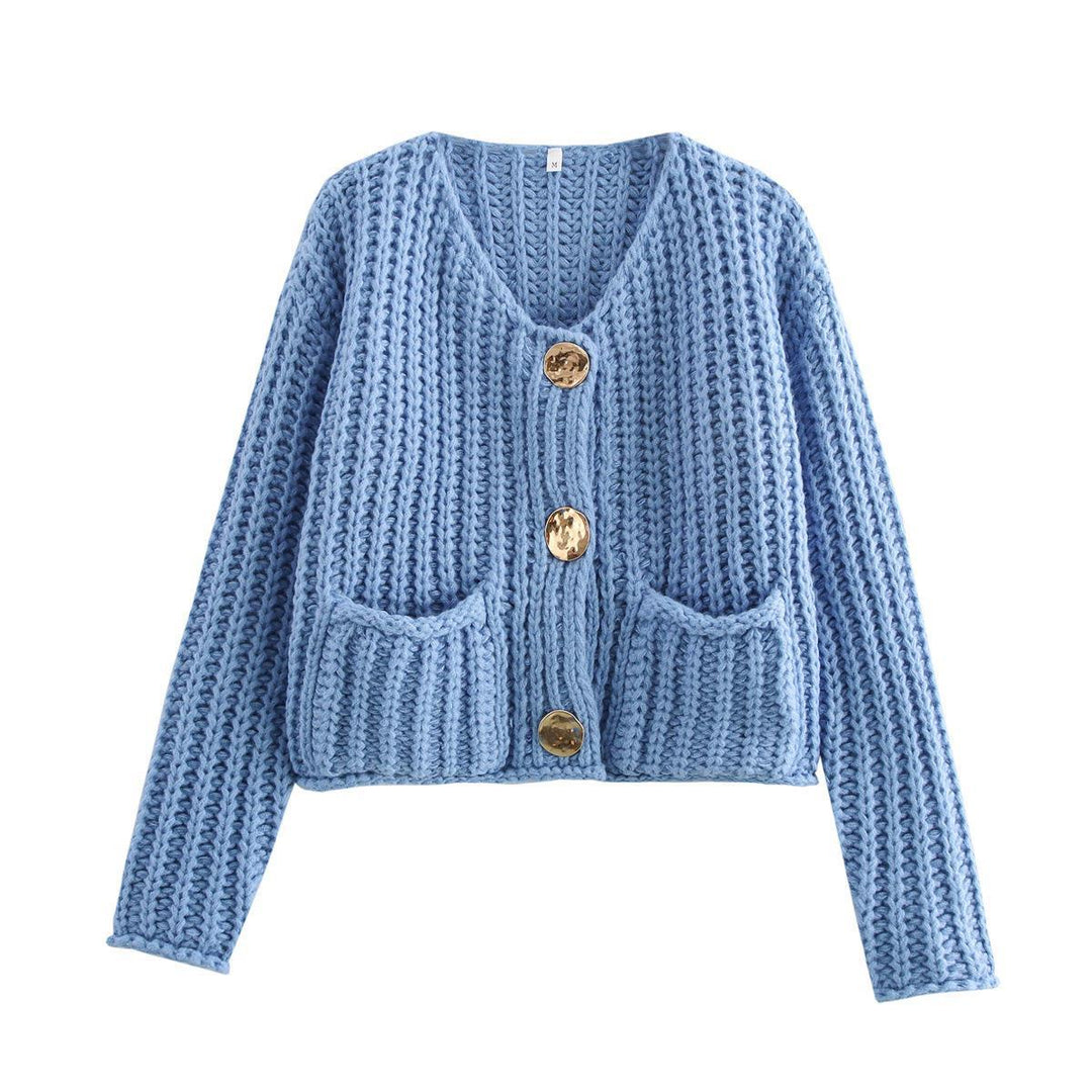 Damen Strickjacke mit dekorativen Knöpfen und seitlichen Taschen Drune
