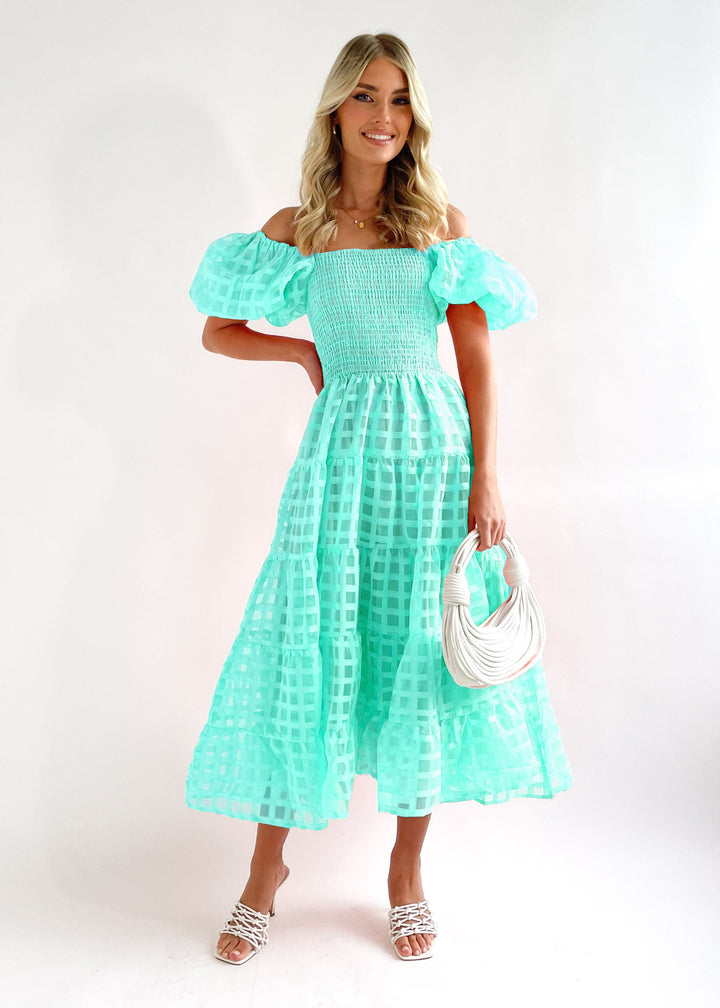 Damen Luftiges Maxikleid mit schwingendem Rock und voluminösen Puffärmeln Drune