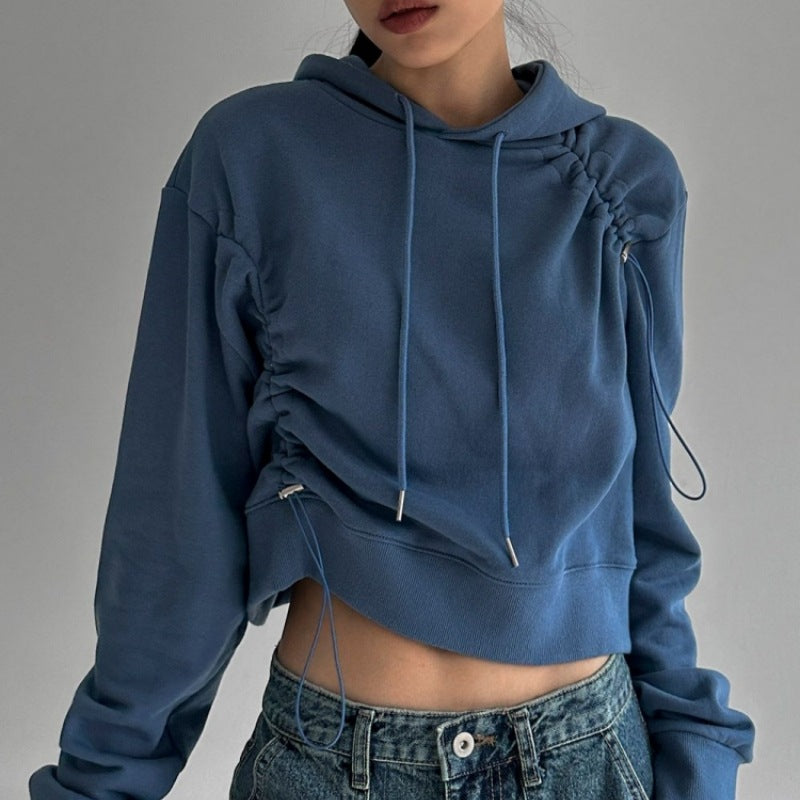 Damen cropped Kapuzenpullover mit verstellbarem Kordelzug Drune