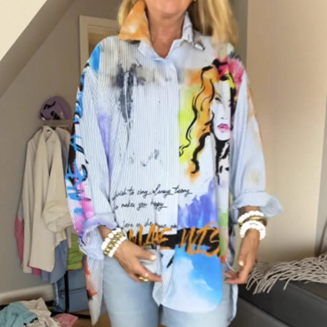 Damen Kunstvoll gestaltete Oversize-Bluse mit einzigartigem Grafikdesign Drune