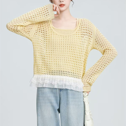 Damen luftiger Pullover mit Rüschen-Detail Drune