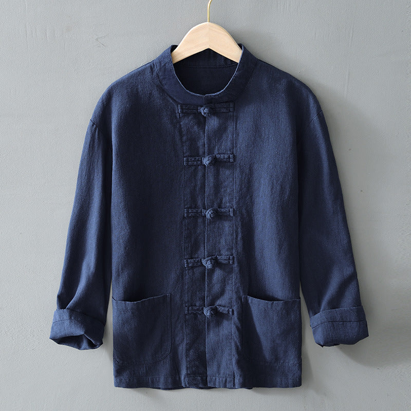 Herren nan leichte Leinenjacke im traditionellen chinesischen Stil mit Stehkragen und Knotenverschlüssen Drune