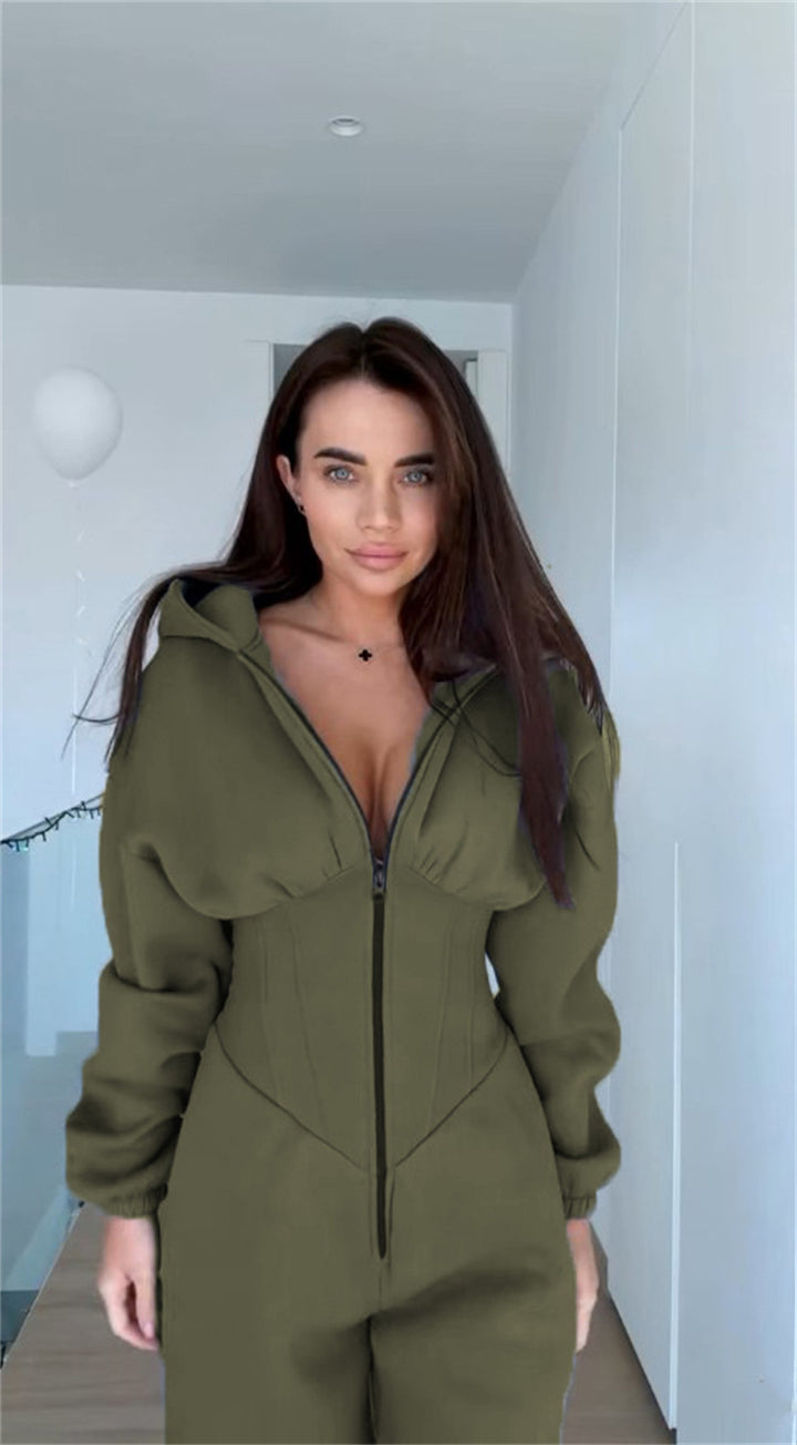 Damen Sportlicher Fleece-Jumpsuit mit hohem Kragen und trendiger Silhouette Drune