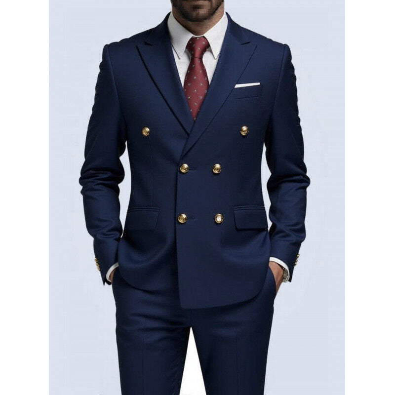 Herren nan doppelreihiger Slim-Fit Anzug mit goldenen Zierknöpfen und schmaler Businesshose Drune