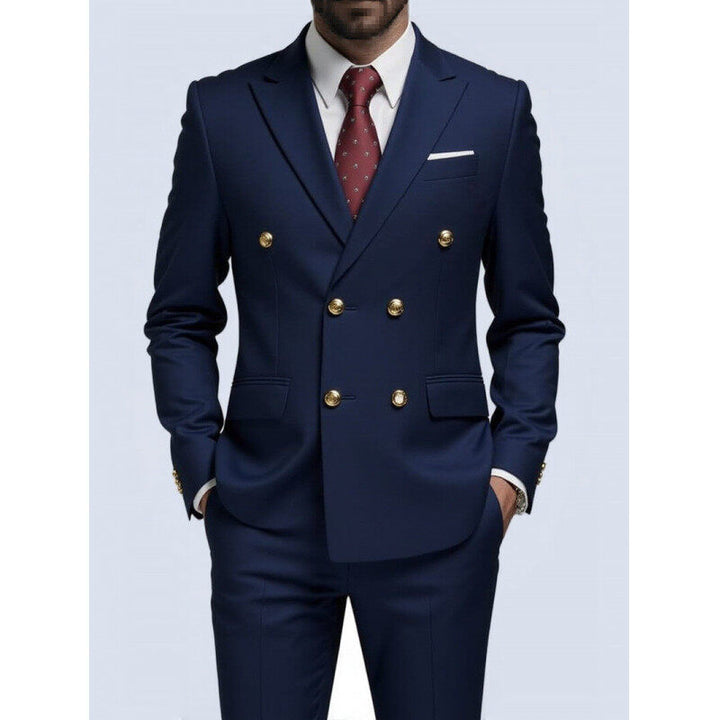 Herren nan doppelreihiger Slim-Fit Anzug mit goldenen Zierknöpfen und schmaler Businesshose Drune