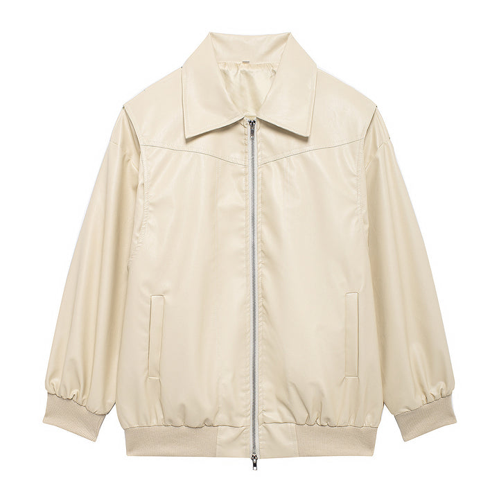 Damen Kunstlederjacke mit elastischen Bündchen und hochschließendem Kragen Drune