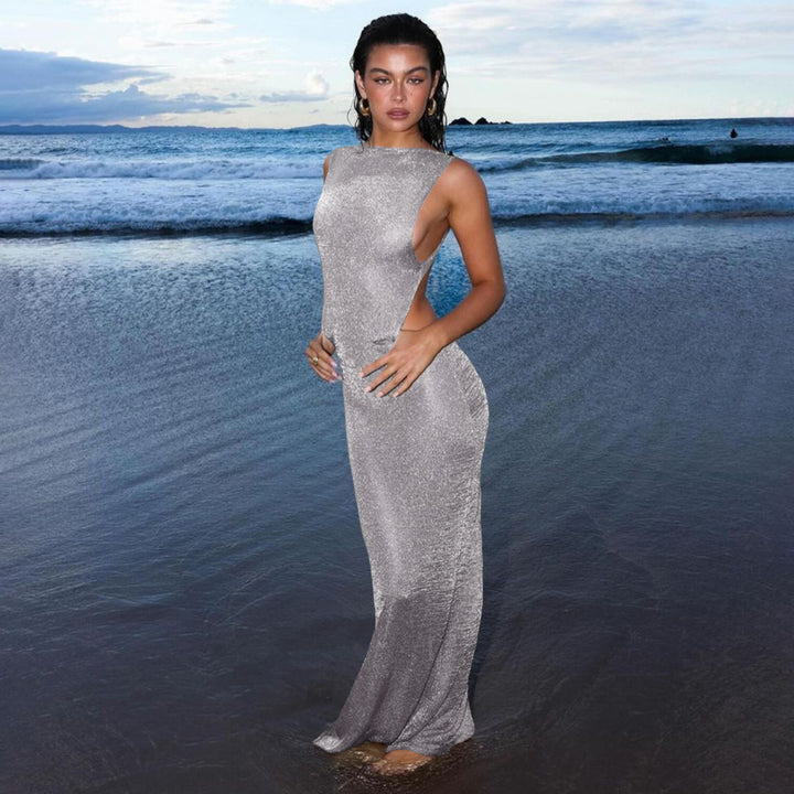 Damen Transparente Maxikleid mit schimmerndem Effekt Drune