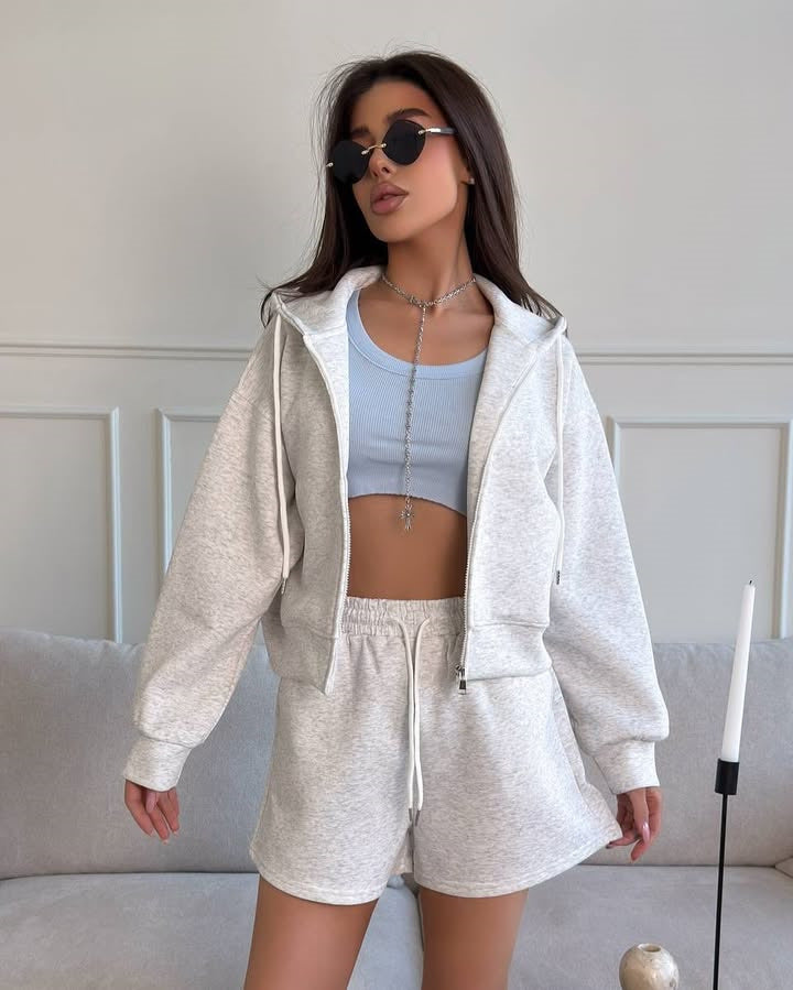 Damen lässiger Hoodie und Shorts Set mit weitem Schnitt und atmungsaktivem Material Drune