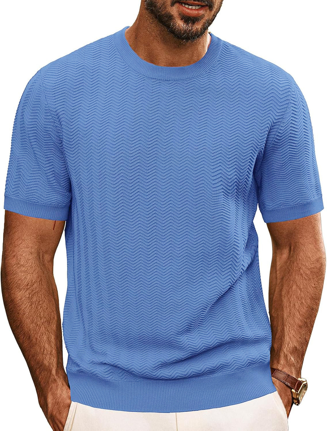 Herren strukturiertes Rundhals T-Shirt Drune