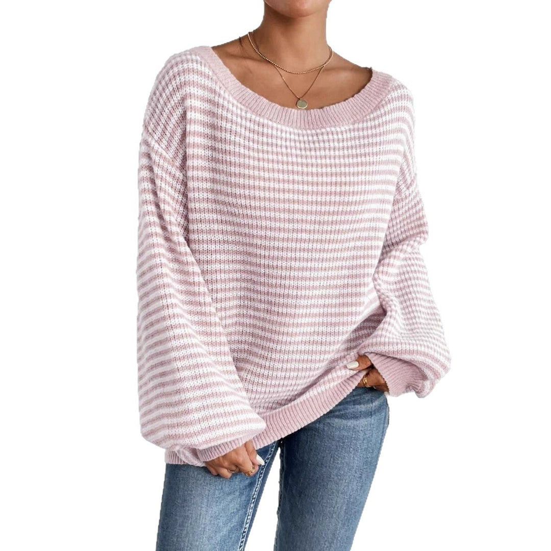 Damen Oversized Strickpullover mit weitem Rundhalsausschnitt Drune