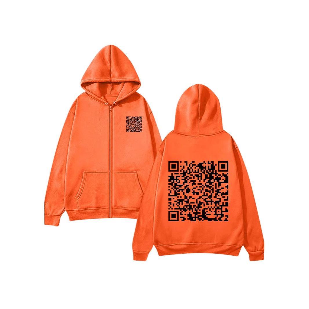 Damen Kapuzenjacke mit QR-Code-Design und weichem Fleece Drune