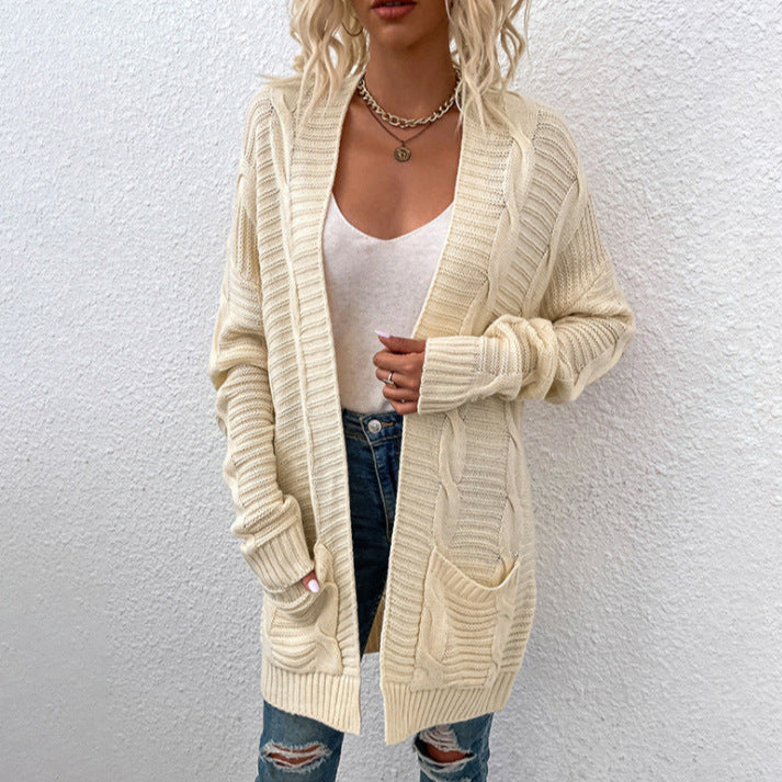 Damen Strickjacke mit tiefem V-Ausschnitt und Taschen Drune