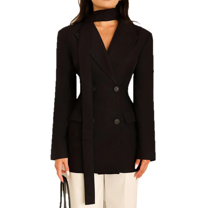 Damen eleganter taillierter Blazer mit Schal Drune