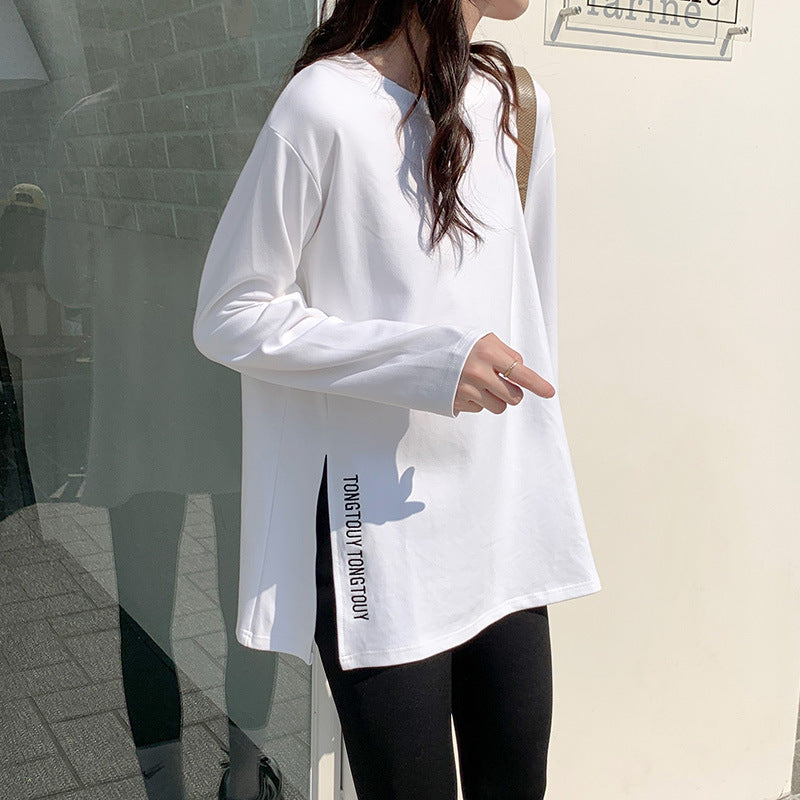 Damen lässiges Longsleeve-Shirt mit asymmetrischem Schnitt und durchgehendem Design Drune