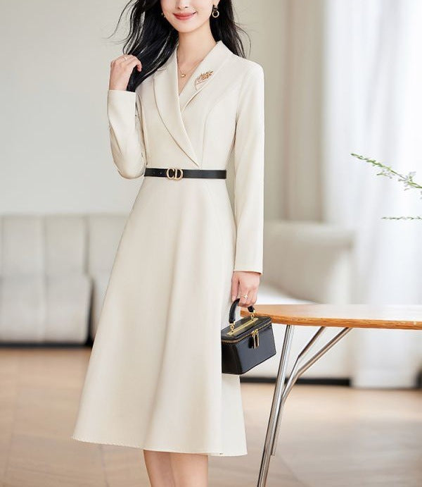 Damen Elegantes Wickelkleid mit schickem Reverskragen und tailliertem Gürtel Drune