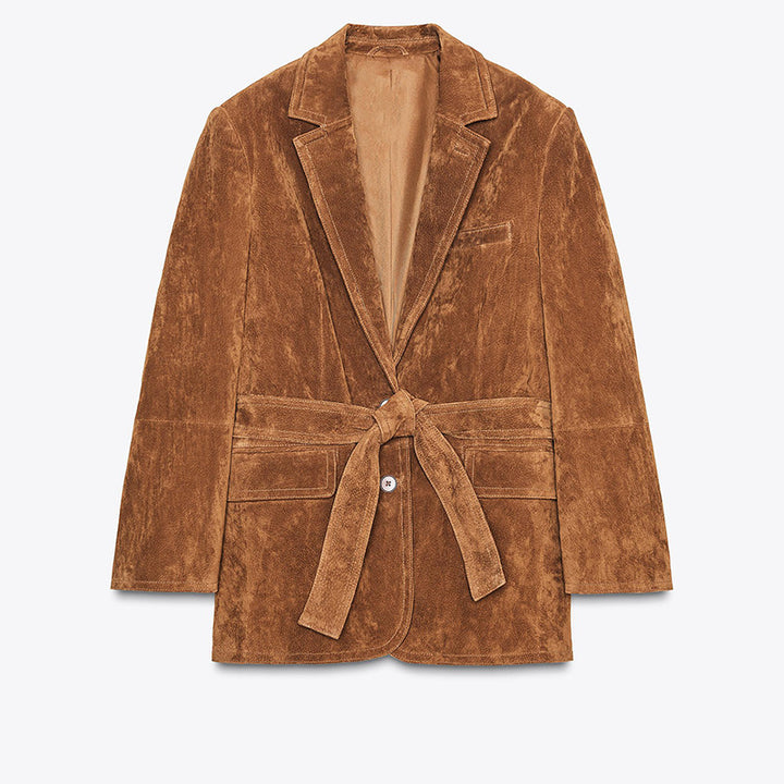 Damen Samt Blazerjacke mit Gürtel und eleganter Passform Drune