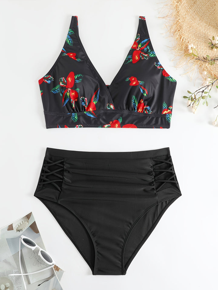 Damen Hochgeschnittener Bikini mit floralen Akzenten und raffinierten Details Drune