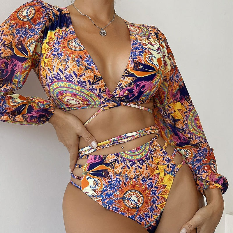 Damen Bikiniset mit langärmligem Oberteil und innovativem Wickeldesign Drune
