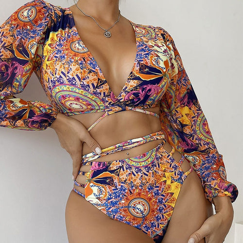 Damen Bikiniset mit langärmligem Oberteil und innovativem Wickeldesign Drune