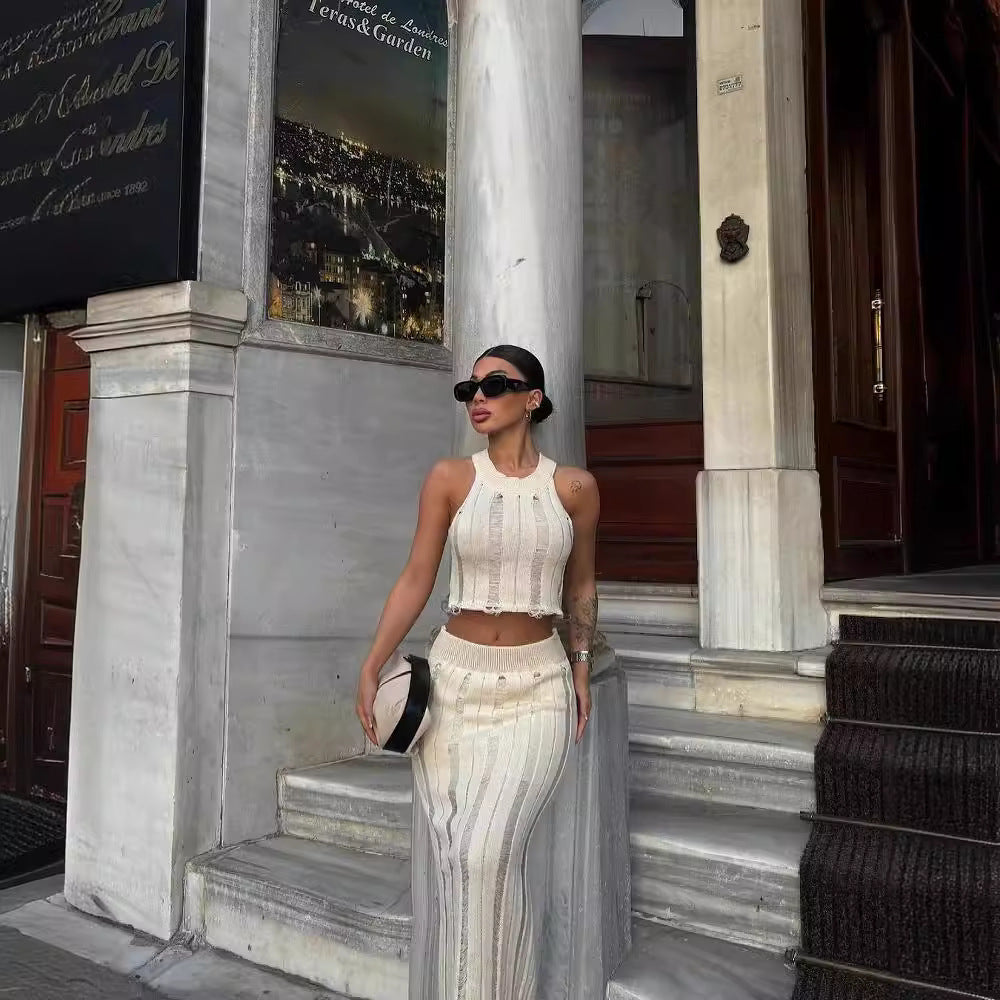 Damen Zweiteiliges Outfit mit elegantem Strickmuster Drune