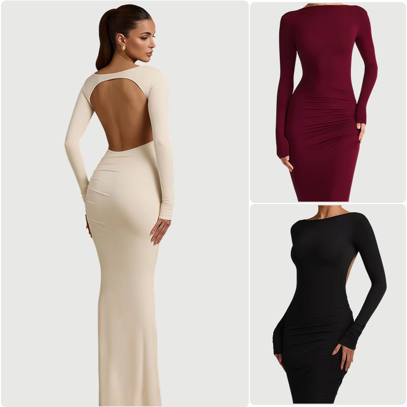 Damen elegantes Abendkleid mit figurbetontem Schnitt und langen Ärmeln Drune