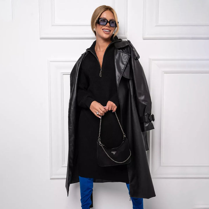 Damen Strickkleid mit hohem Kragen und Reißverschluss Drune