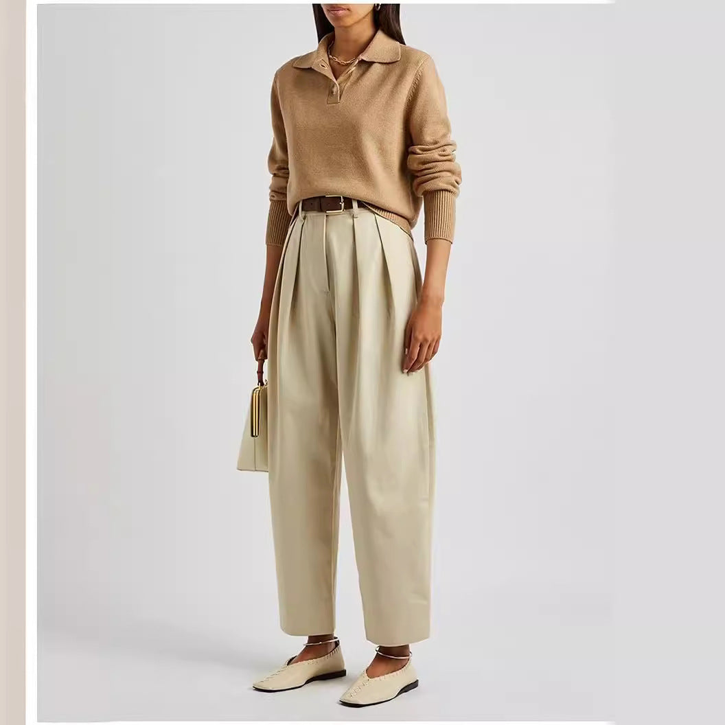 Damen elegante und weit geschnittene Hochbundhose Drune