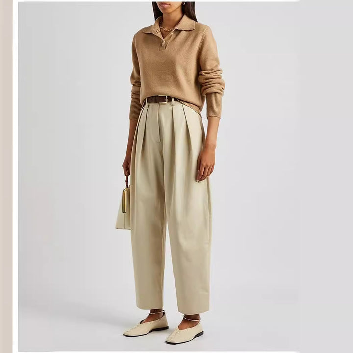 Damen elegante und weit geschnittene Hochbundhose Drune
