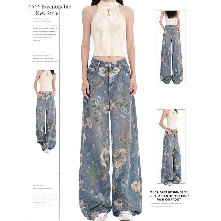 Damen Weit geschnittene Jeans mit floralen Mustern Drune