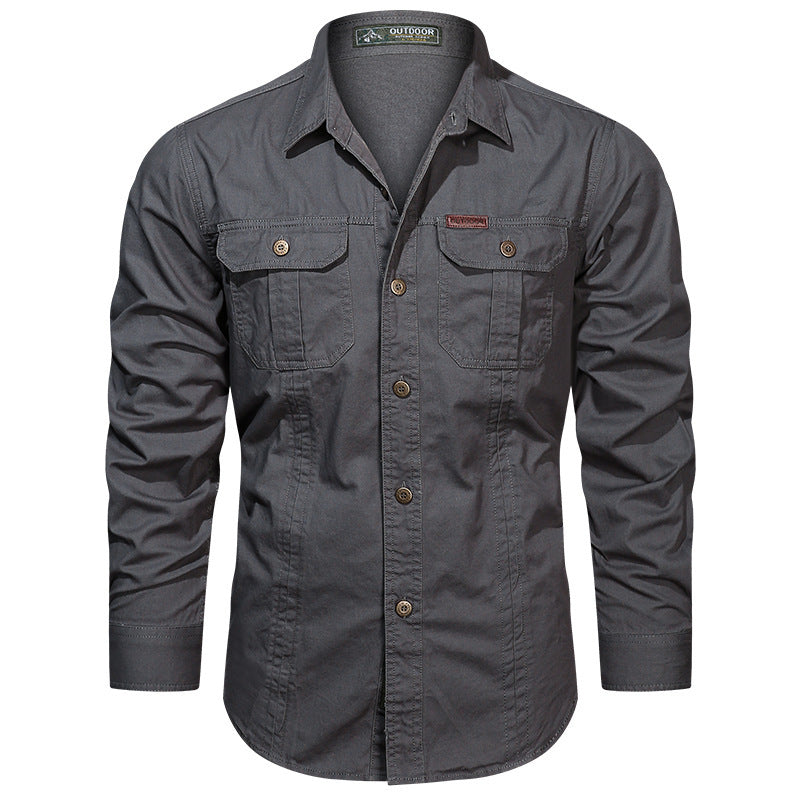 Herren nan robustes langärmeliges Outdoorhemd mit doppelten Brusttaschen und Button-Front Drune