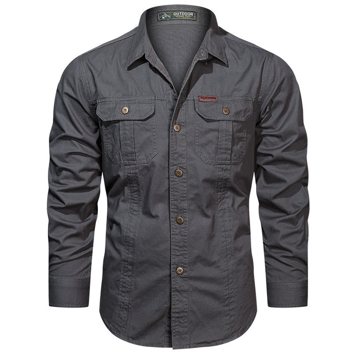 Herren nan robustes langärmeliges Outdoorhemd mit doppelten Brusttaschen und Button-Front Drune