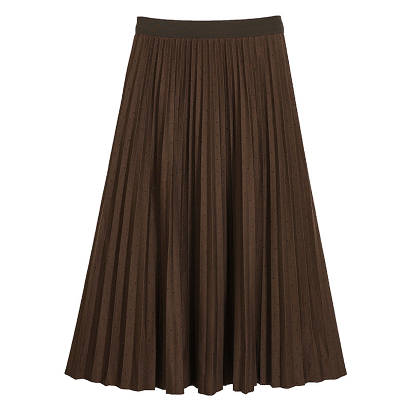 Damen nan plissierter Midirock mit Smokbund und feiner Punktstruktur Drune