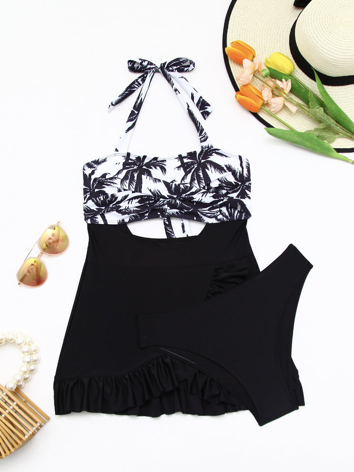 Damen Tankini-Set mit elegantem Wellenmuster und fröhlichem Rüschensaum Drune