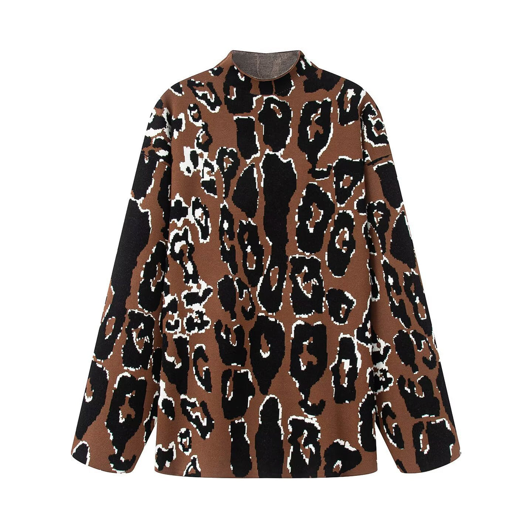 Damen Trendiger Oversized-Pullover im Leopardenmuster Drune