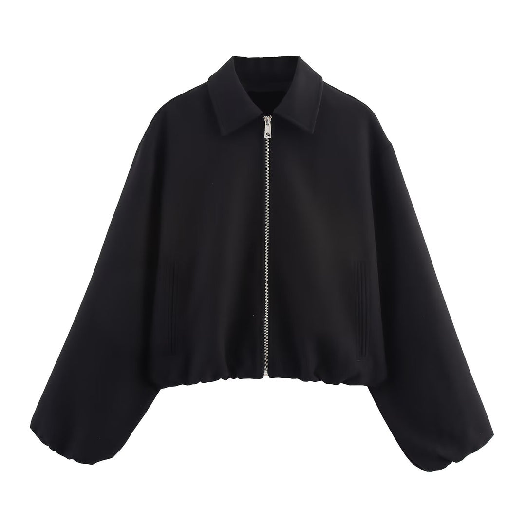 Damen cropped Übergangsjacke mit modischem Stehkragen und elastischem Saum Drune