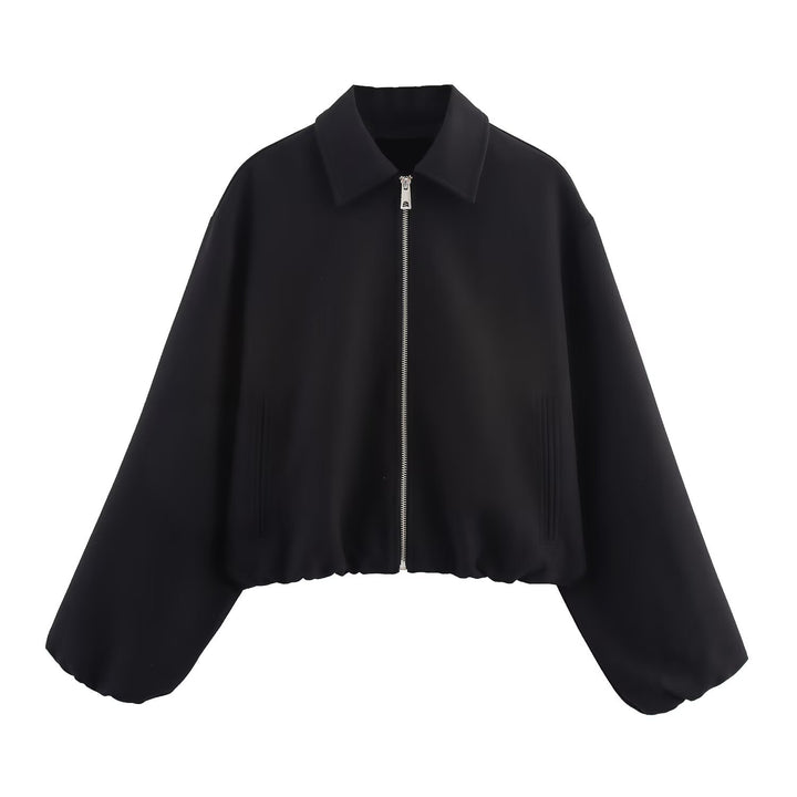 Damen cropped Übergangsjacke mit modischem Stehkragen und elastischem Saum Drune