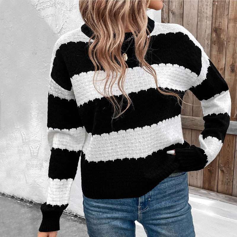 Damen gestrickter Pullover mit Blockstreifen und lässigem Schnitt Drune